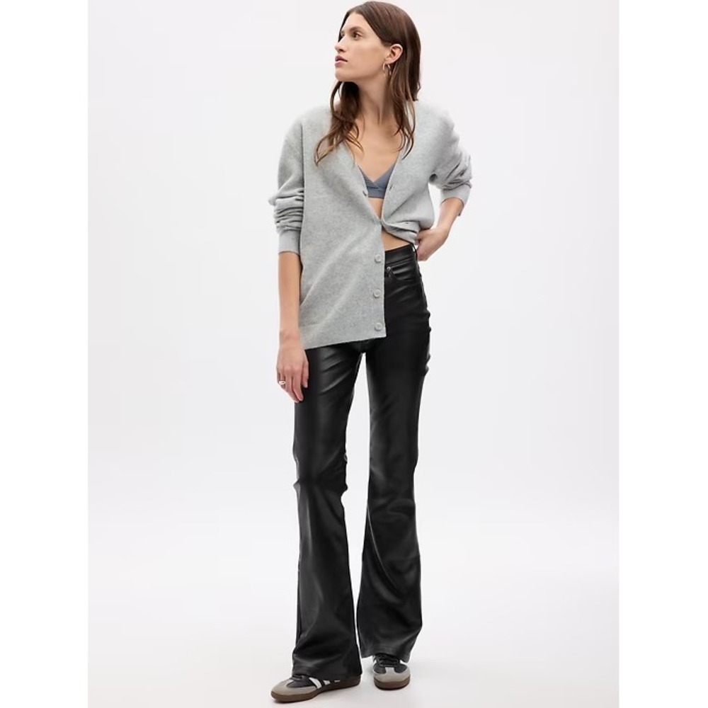 Gap 70's Flare High Rise Black Vegan Leather Pant 10 Tall